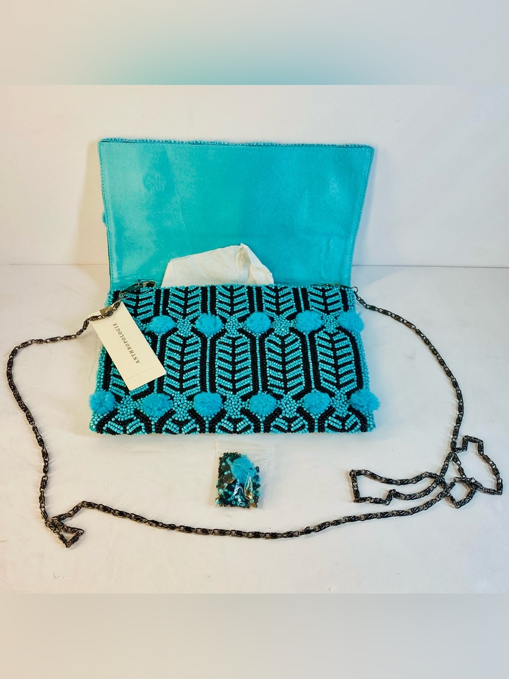 NWT Anthropologie Tara Beaded Clutch Crossbody Formal Bride Prom Turquoise Boho